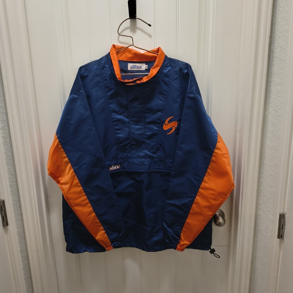 Slice Soda PepsiCo Vintage 90s Promo Pullover Anorak Jacket Navy Orange XL